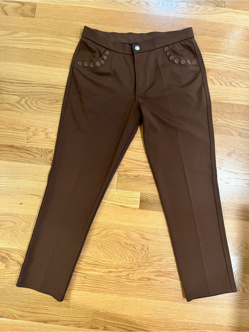 Vintage Women’s Lacoste Straight Leg Pants Brown Size M Pocket Detail